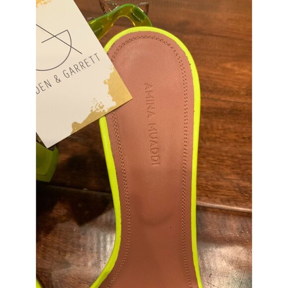 Amina Muaddi Neon Yellow Julia Heels W/ Spiked Ankle Strap, Size 40 (EU) 10 (US) - Picture 4 of 10